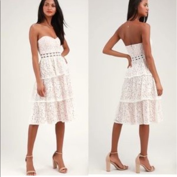 ❤️Lulu’s Adorn White Lace Strapless Midi Dress - Picture 3 of 9